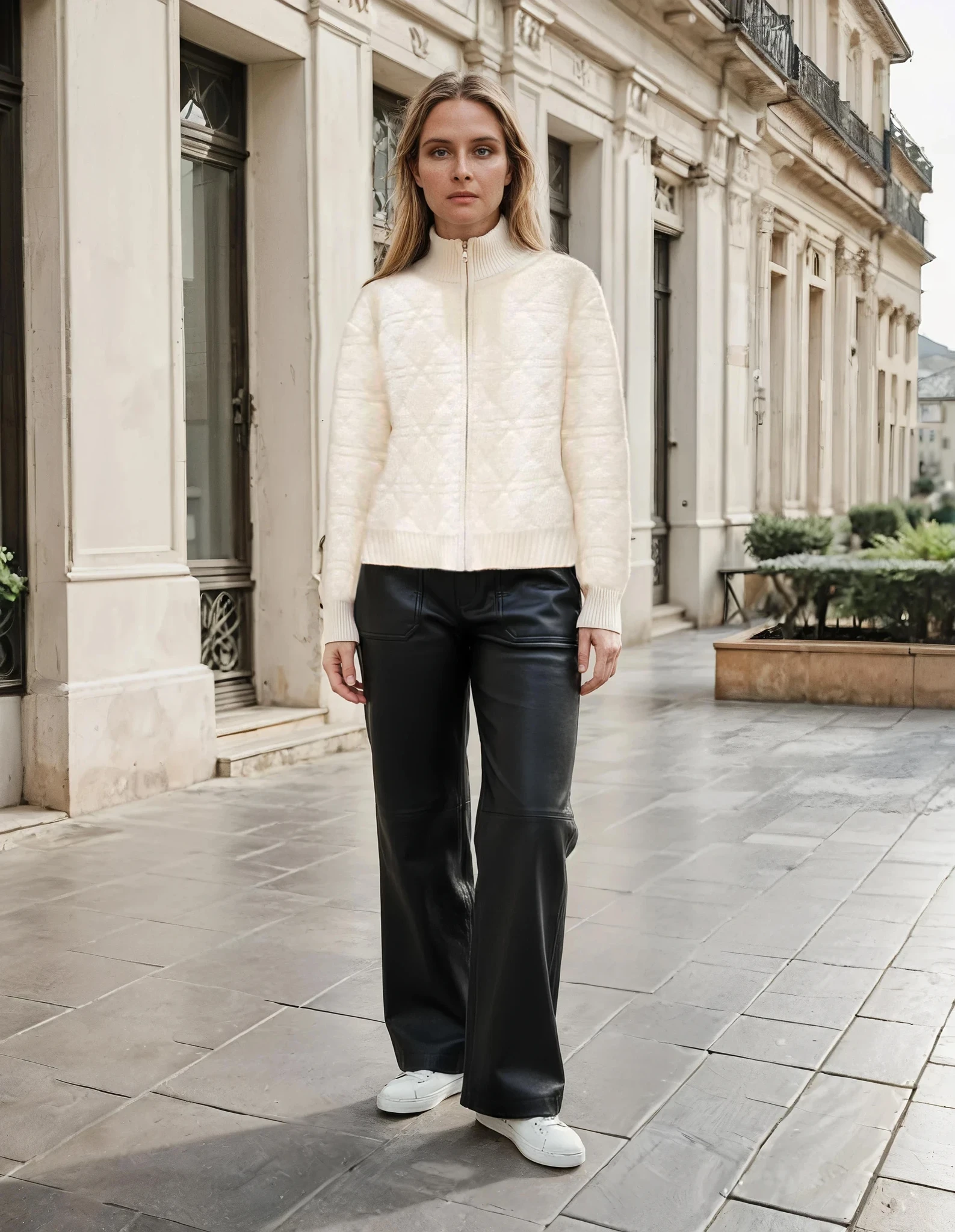 Diamond Quilted Zip Cardigan – Ivory