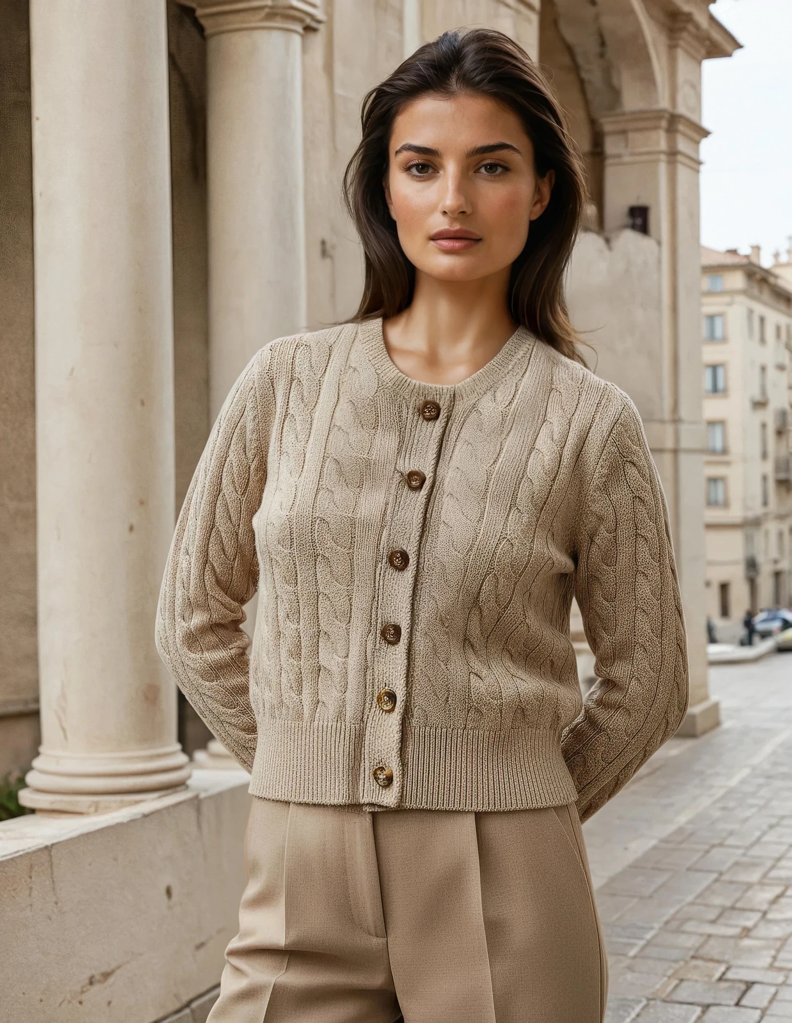 Heritage Cable Cardigan – Sand